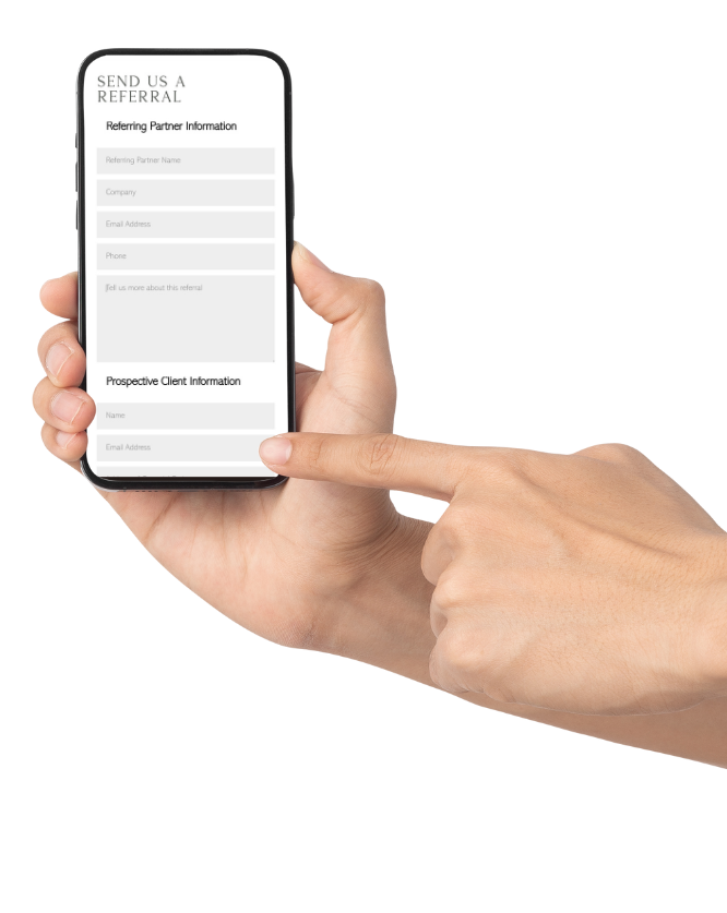 referral incentive program image of person holding cellphone and showing where to access