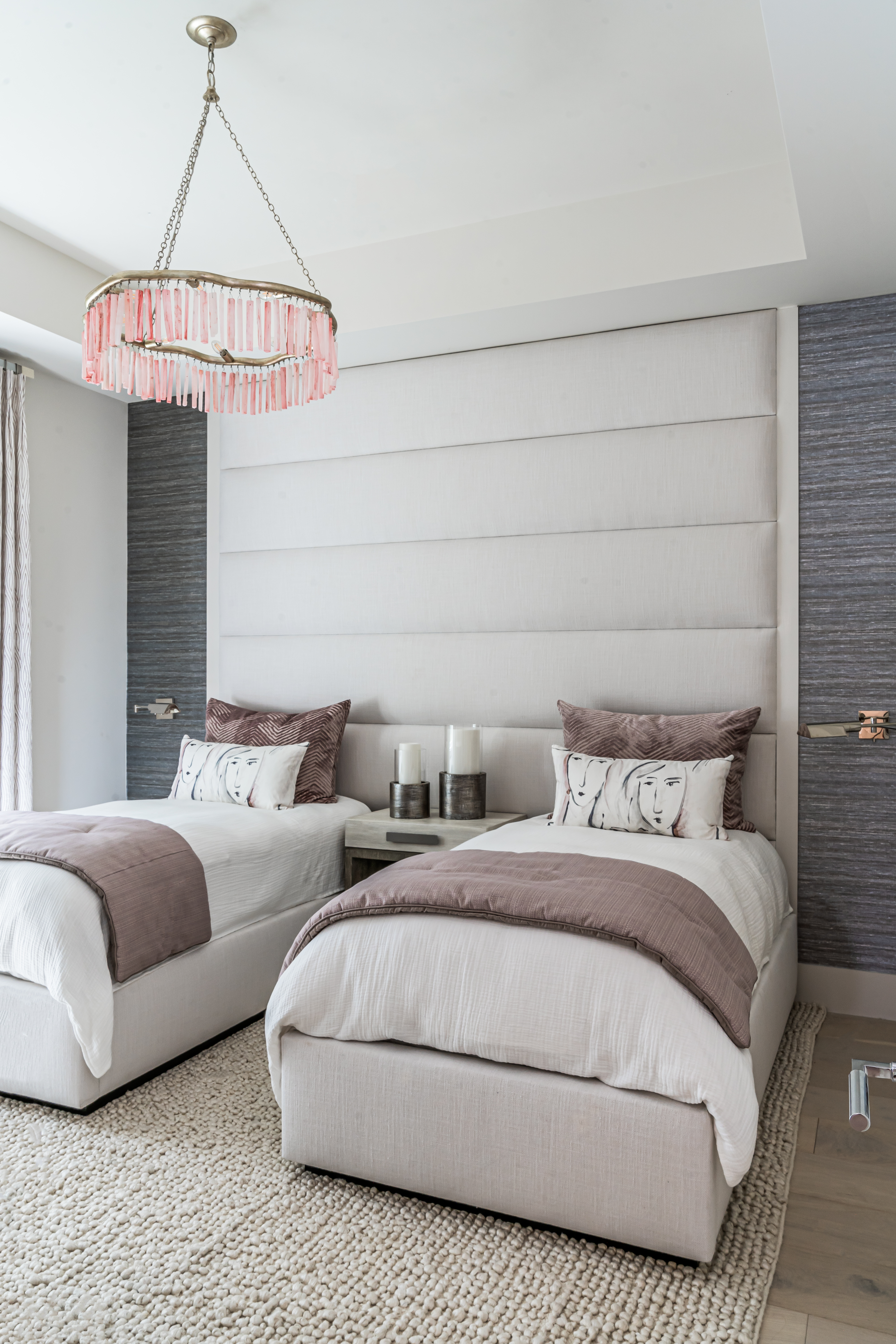 A coastal contemporary guest bedroom design with a blush palette, designed by Florida interior designer Brooke Meyer of Gulfshore Interior Design